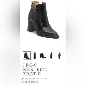 CHARLES BY CHARLES DAVID - DREW WESTERN BOOTIE - size 7 - Retails $90